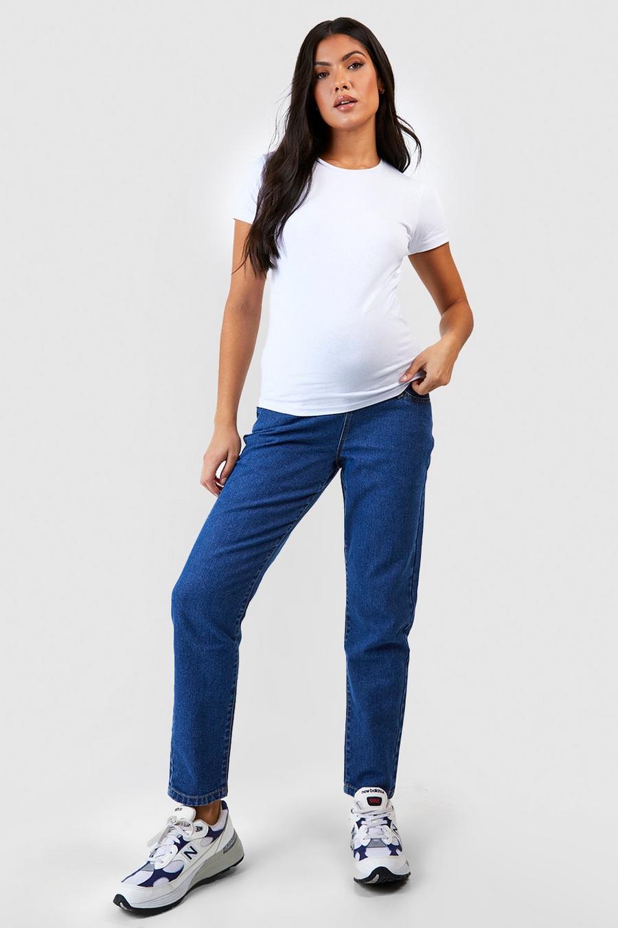 Washed indigo Maternity Over Bump Mom Jeans image number 1
