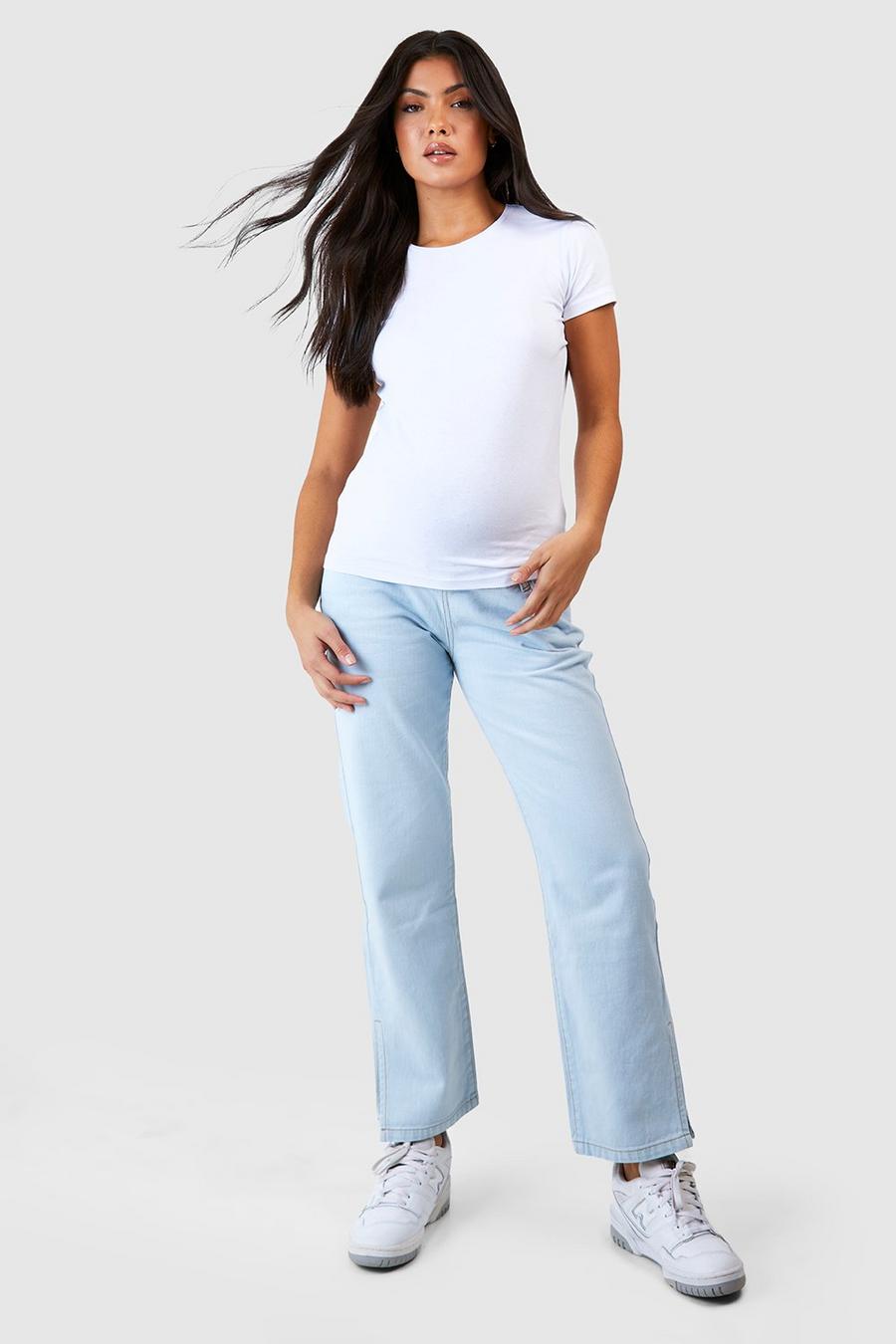 Bleach wash Maternity Over Bump Split Straight Leg Jeans image number 1