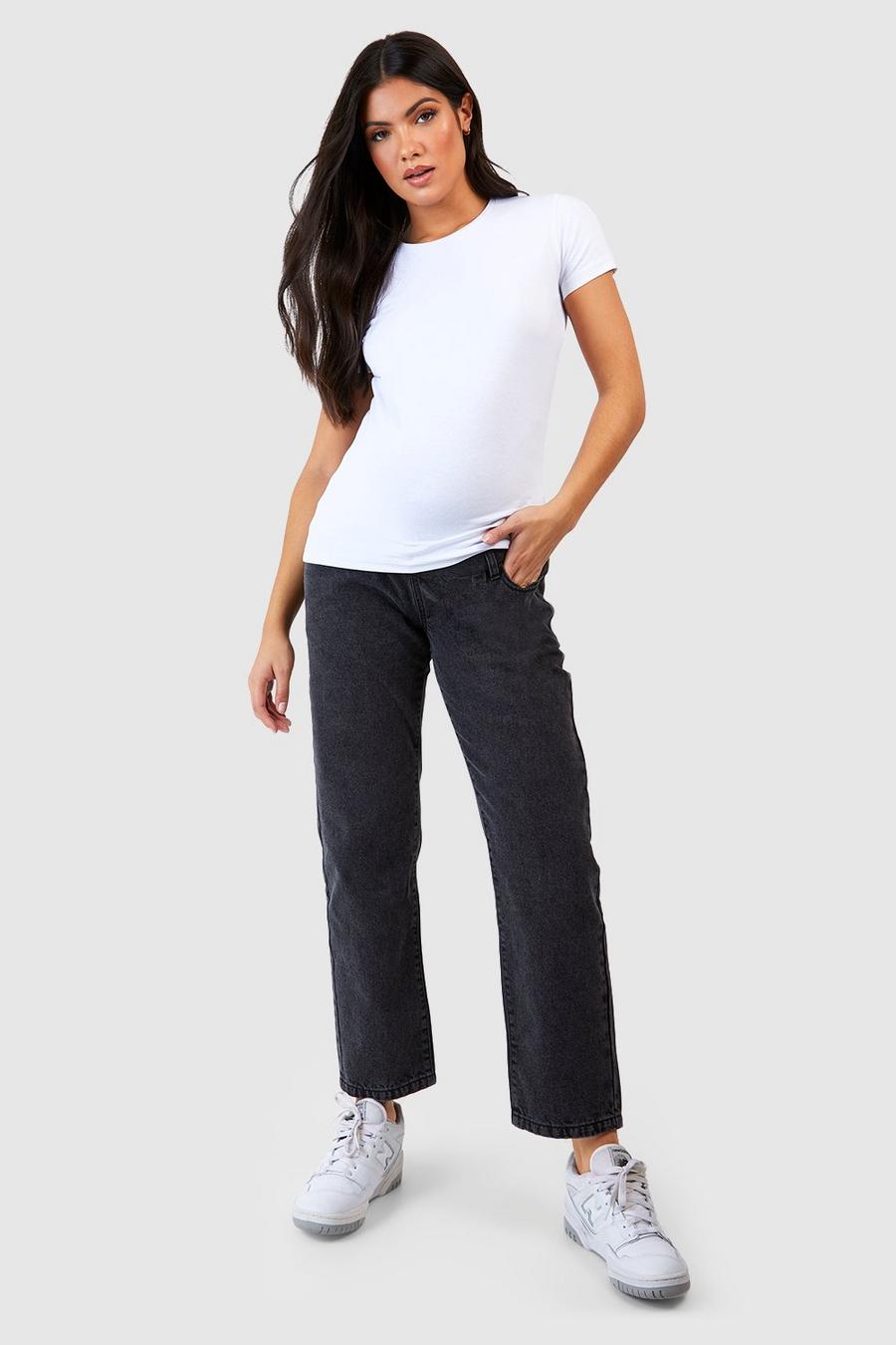 Washed black Maternity Over Bump Straight Leg Jeans