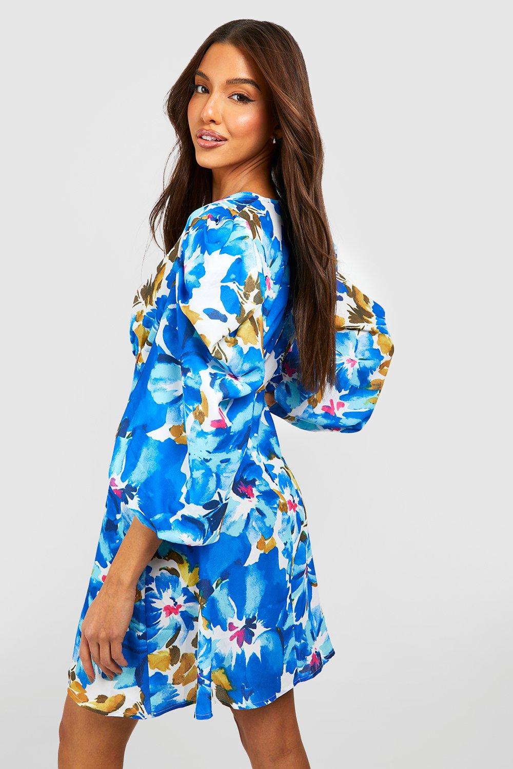 Puff Sleeve Floral Skater Dress boohoo CA