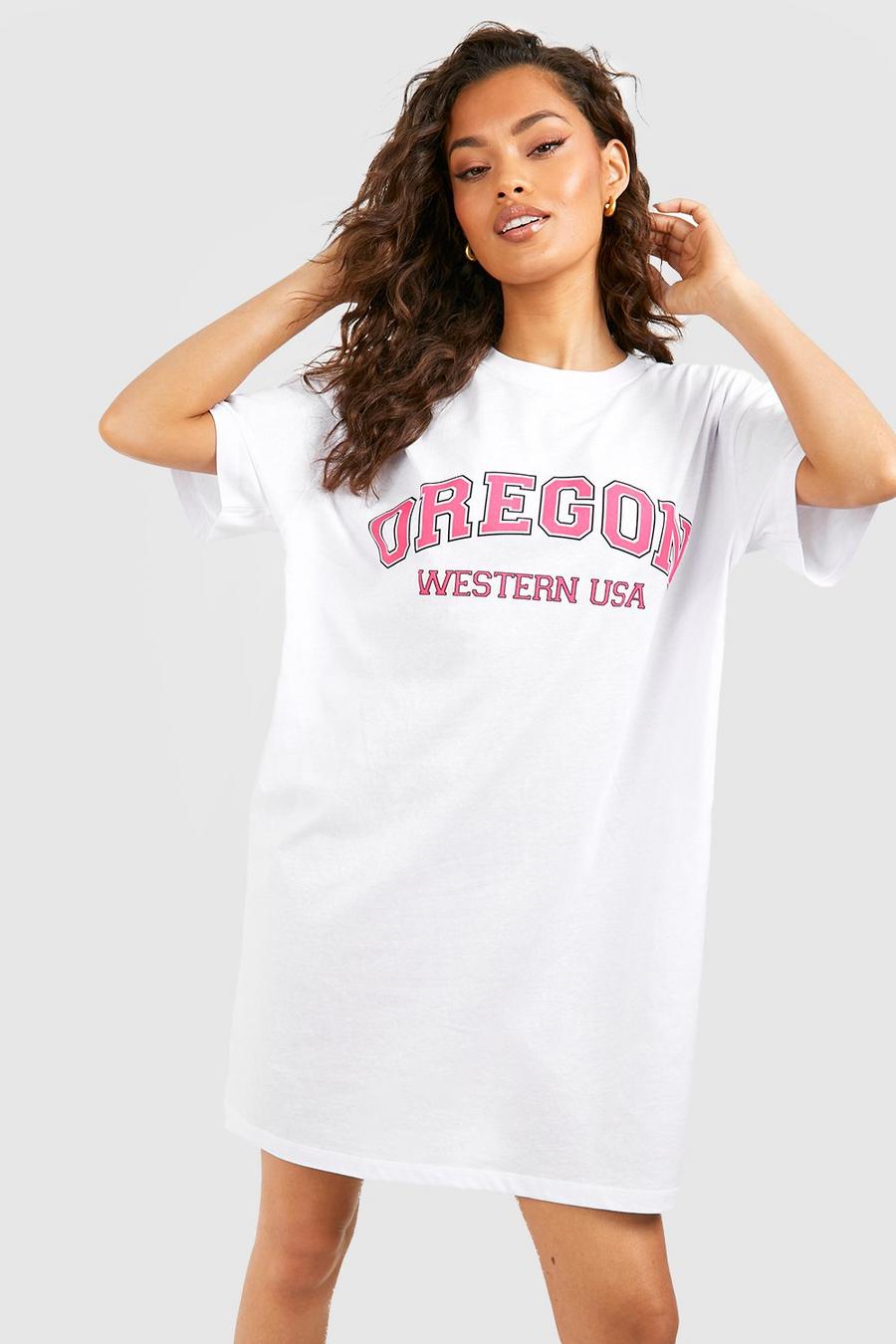 Vestito T-shirt oversize con scritta Oregon, White image number 1