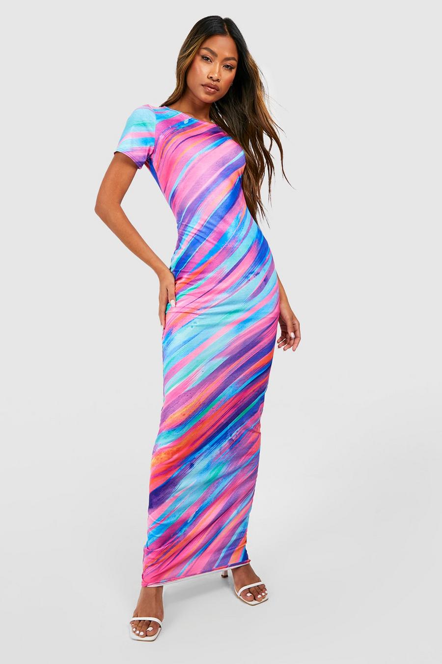 Multi Abstract Cap Sleeve Maxi Dress