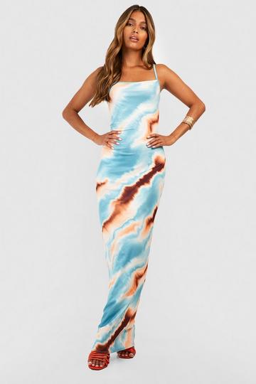 Abstract Strappy Maxi Dress blue