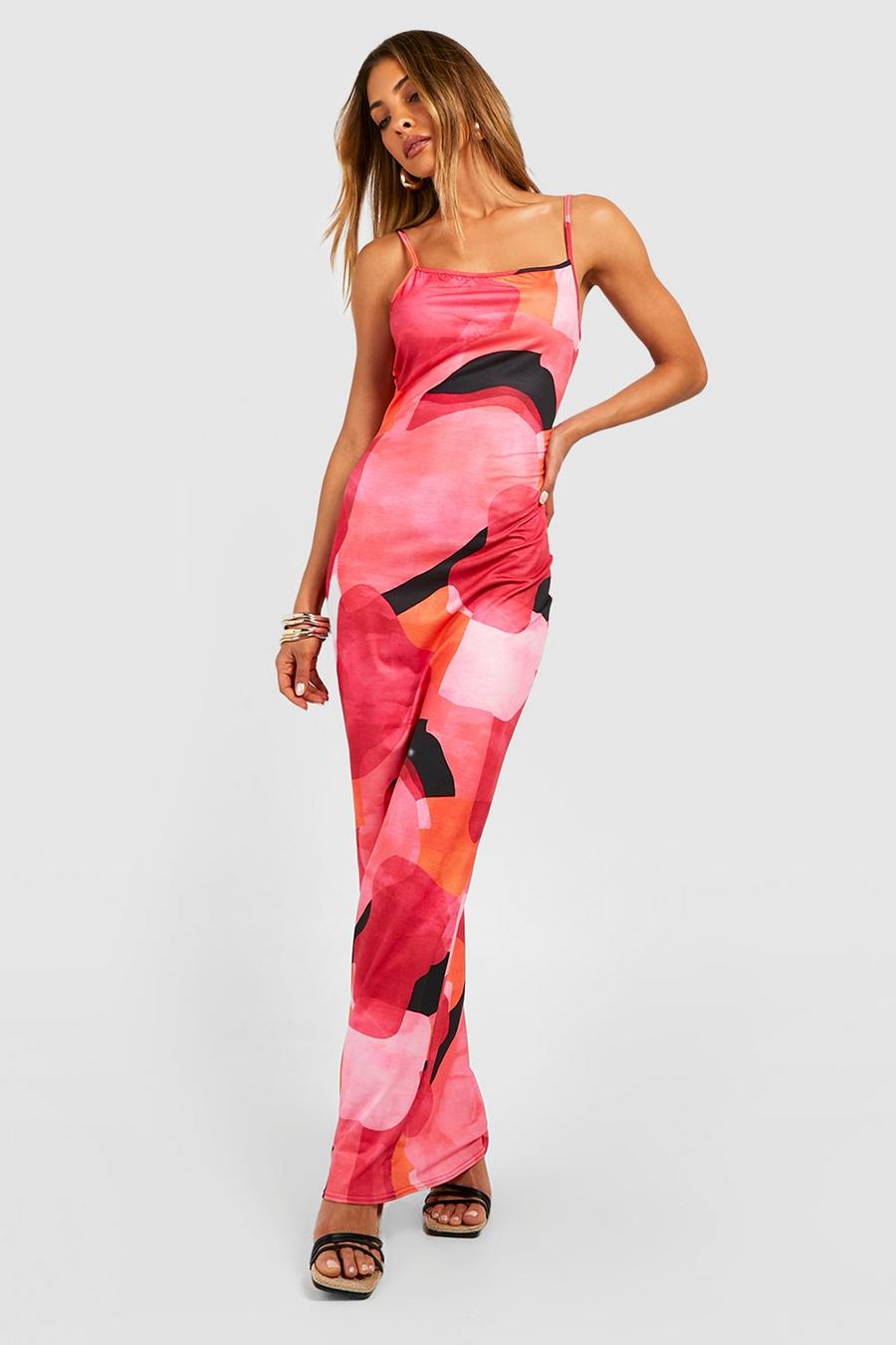 Pink Abstract Strappy Maxi Dress