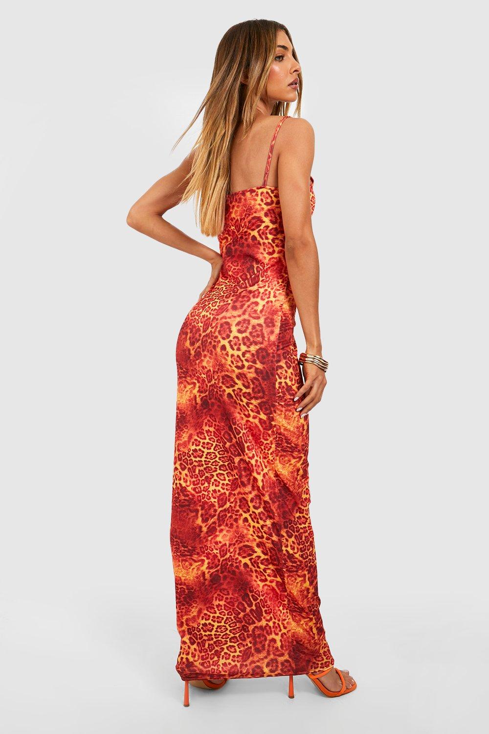 Boohoo red clearance leopard print dress