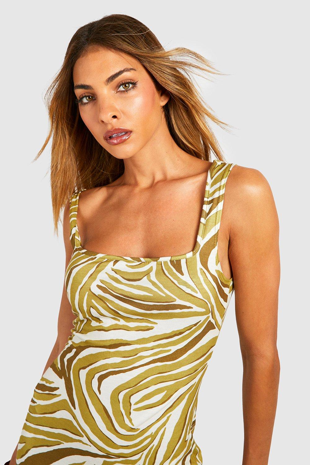 Women s Zebra Print Square Neck Maxi Dress Boohoo UK