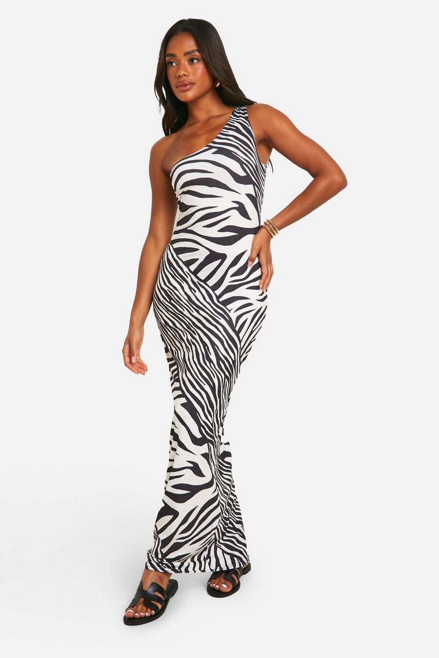 Black Mixed Zebra Asymmetric Maxi Dress image number 1