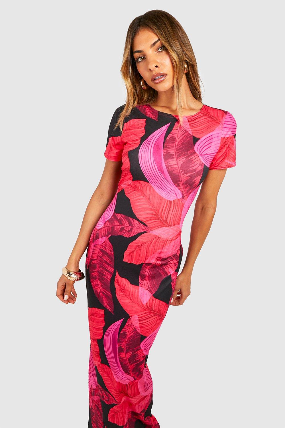 Boohoo leaf hot sale print dress