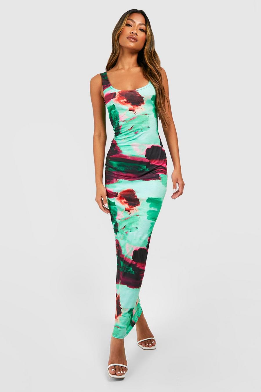 Green Abstract Print Strappy Maxi Dress image number 1