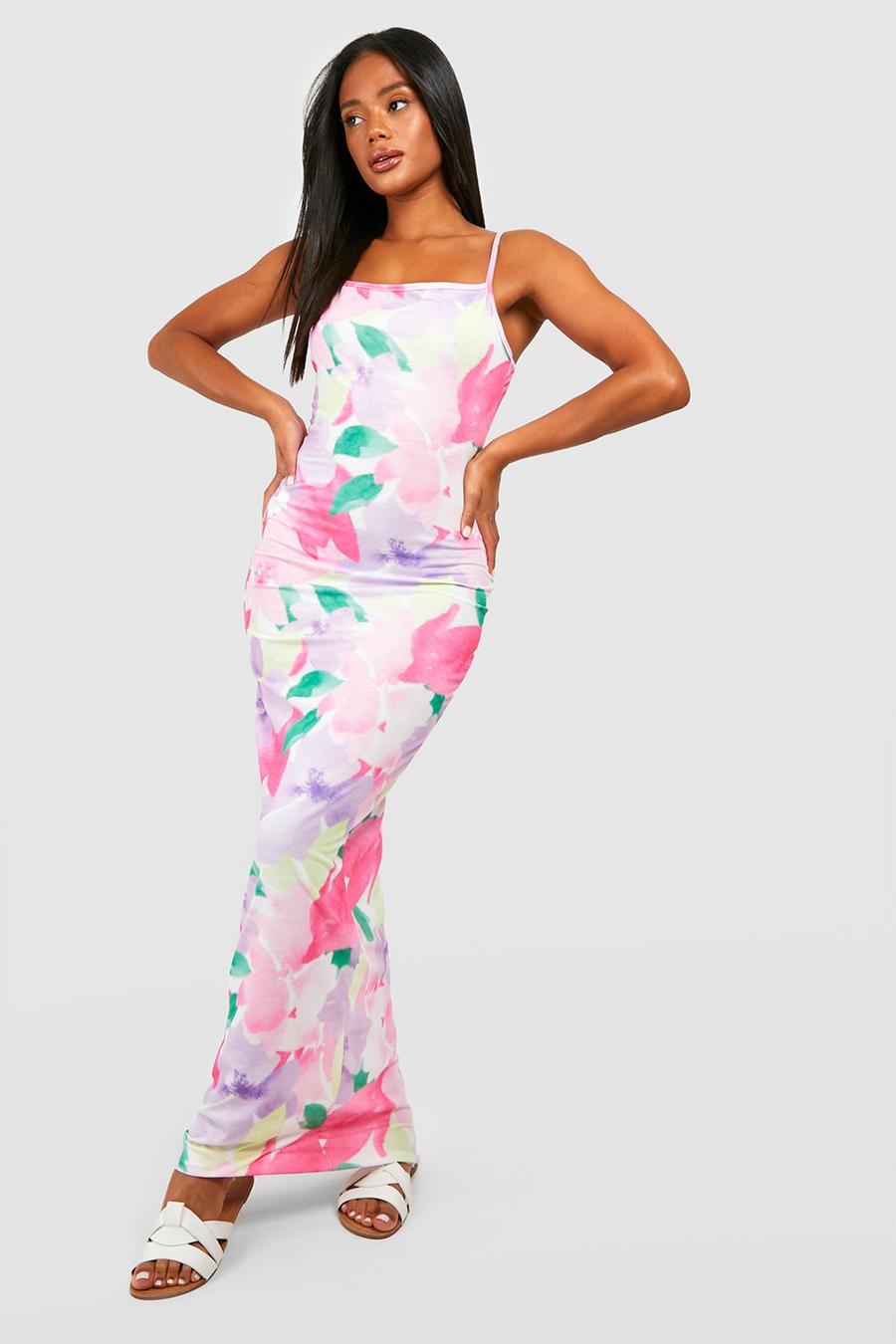 Vestido maxi de tirantes con estampado de flores, Pink image number 1