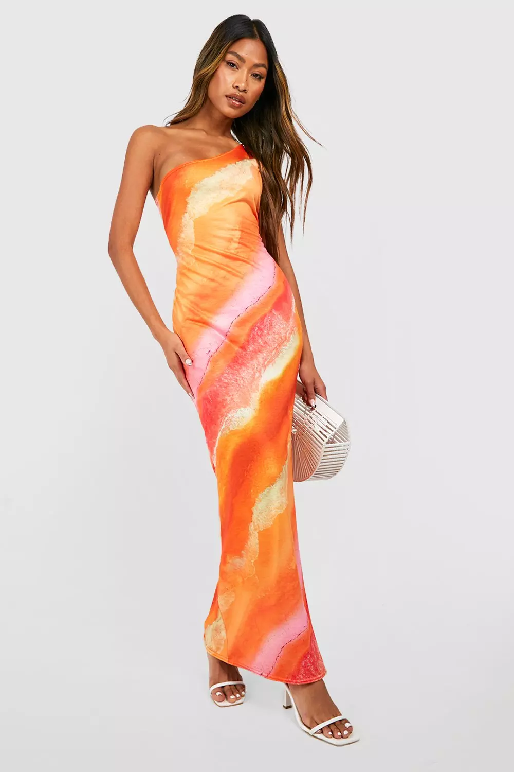 Orange Abstract Print Asymmetric Maxi Dress alternative image
