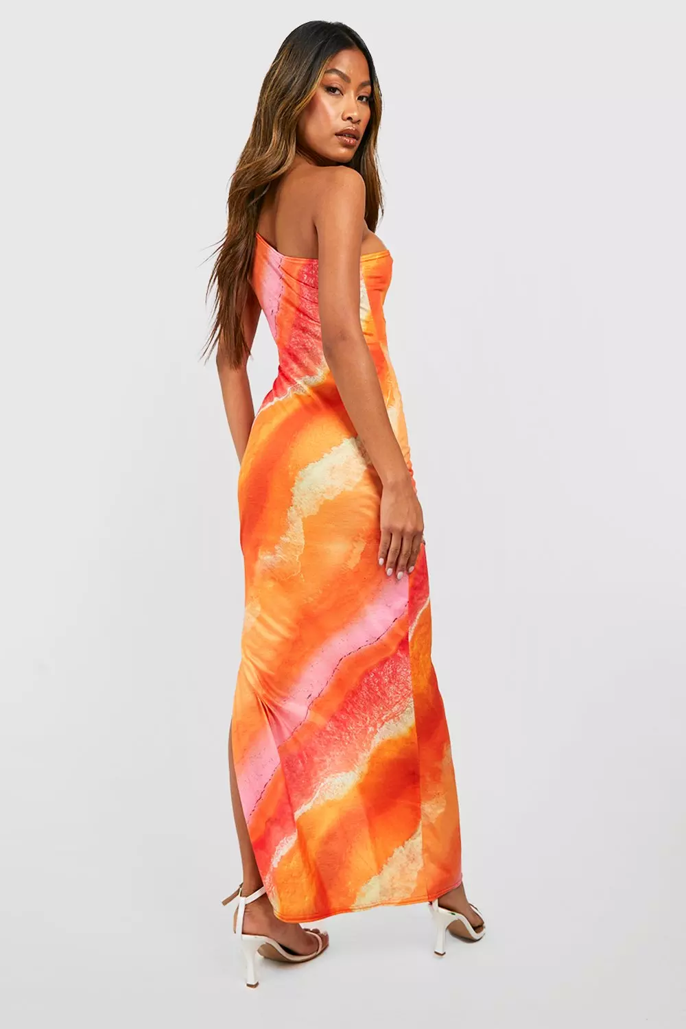 Orange Abstract Print Asymmetric Maxi Dress alternative image