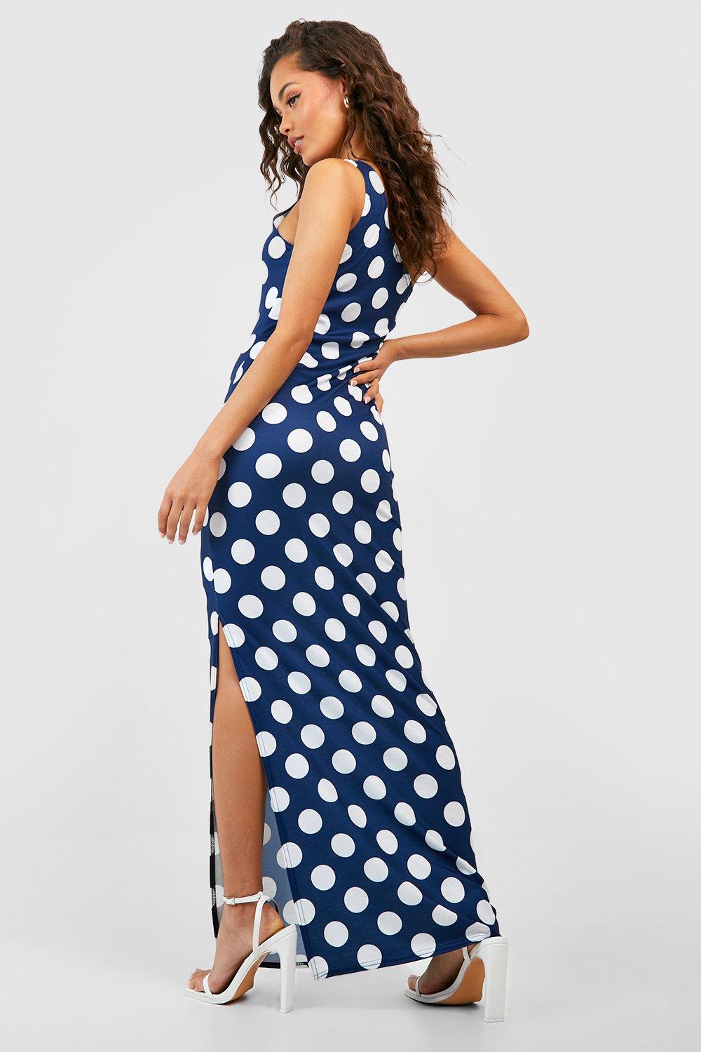 Navy polka clearance dot maxi dress