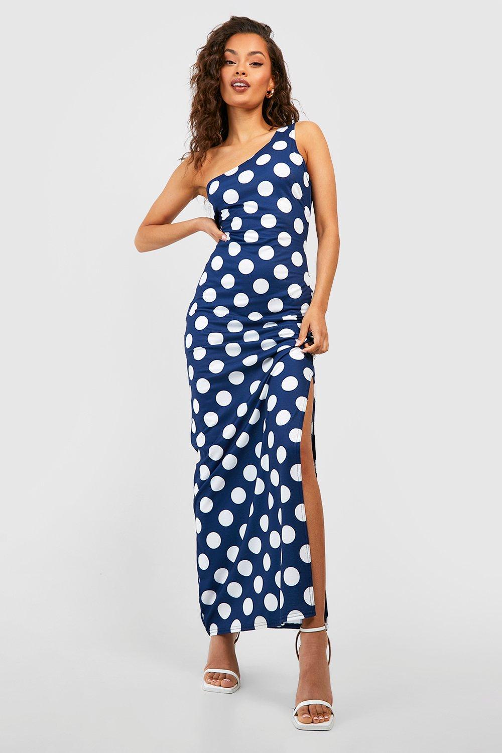 White polka dot 2024 one shoulder dress