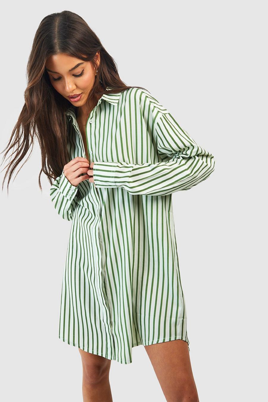 Green Stripe Shirt Dress