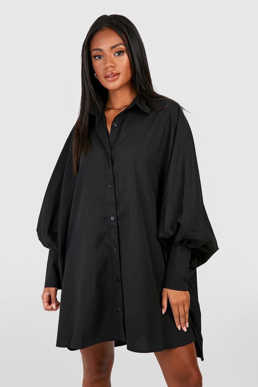 Black Puff Sleeve Shirt Dress image number 1