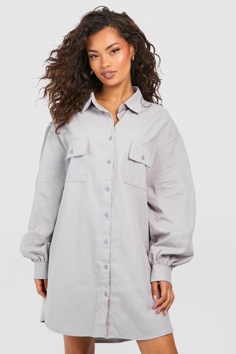 Grey Oversize skjortklänning i utilitystil image number 1