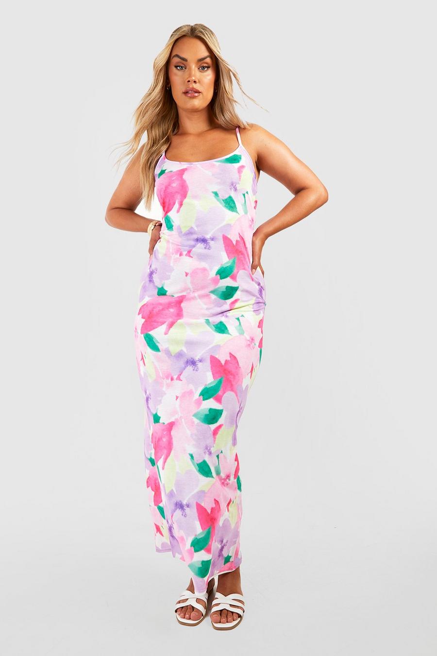 Pink Plus Floral Strappy Scoop Neck Maxi Dress image number 1