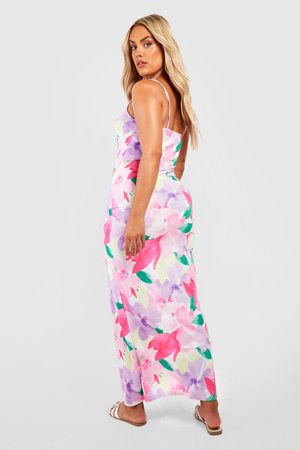 Women Pink Floral Strappy Maxi Dress