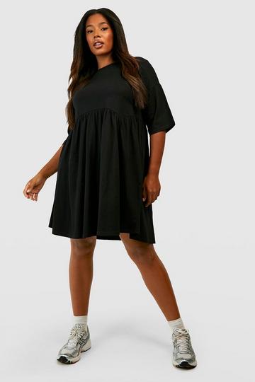 Plus Cotton Loose Fit Smock Dress black