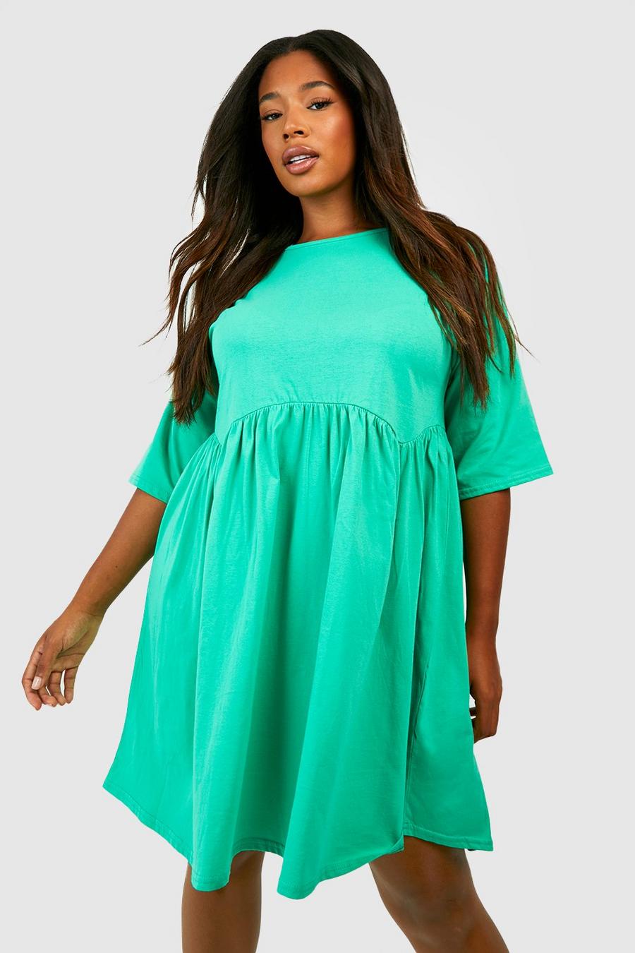 Green Plus Cotton Loose Fit Smock Dress image number 1