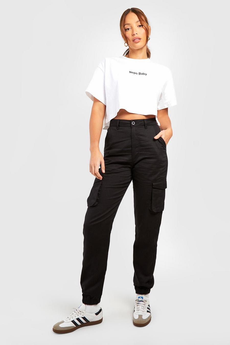 Black Tall High Waisted Twill Cargo Joggers image number 1