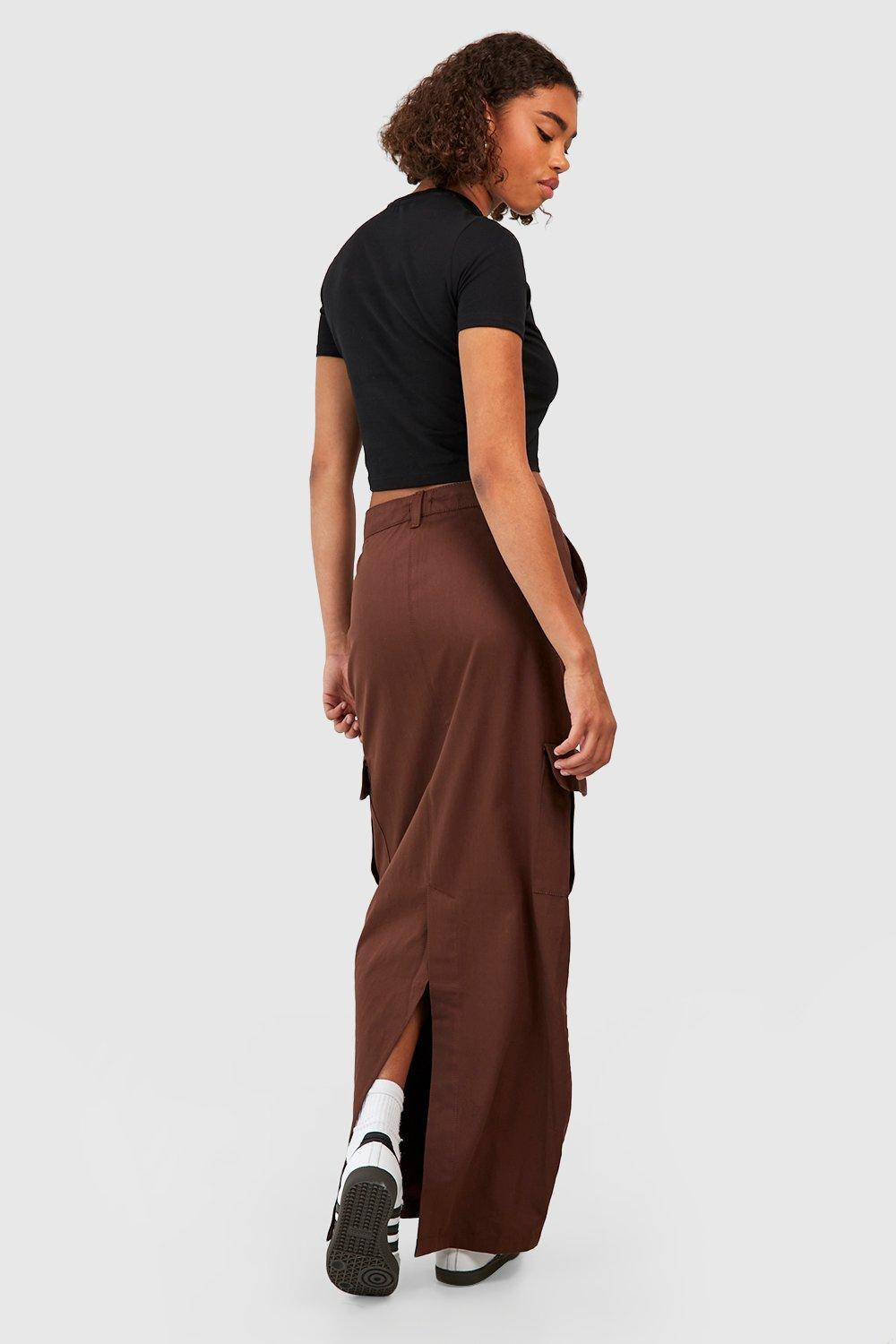 Tall High Waisted Twill Cargo Maxi Skirt boohoo