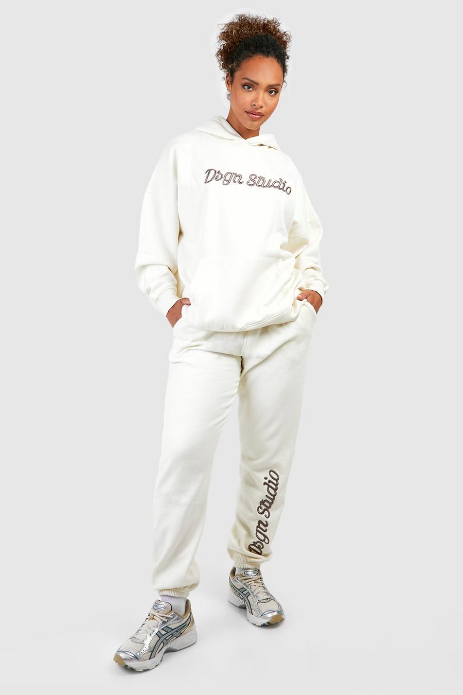 Pantaloni tuta Plus Size con ricami in rilievo, Ecru white