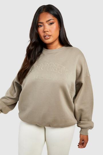 Plus Sorority Slogan Crew Neck Sweatshirt khaki