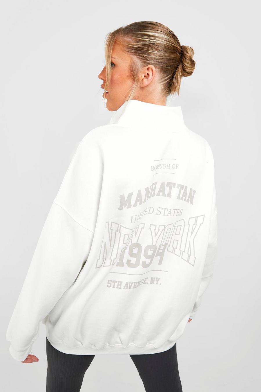 Plus Manhattan Sweatshirt mit halbem Reißverschluss, Ecru image number 1