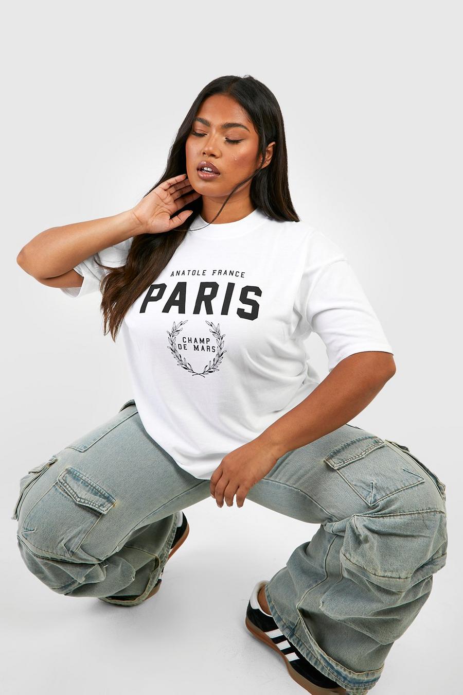 Camiseta Plus con estampado de Paris, White image number 1
