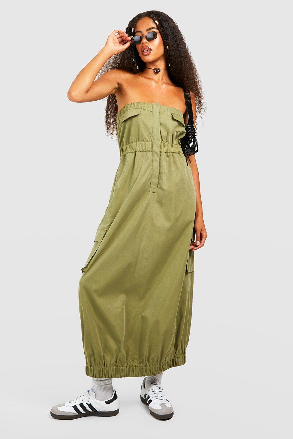 Khaki bandeau hot sale maxi dress