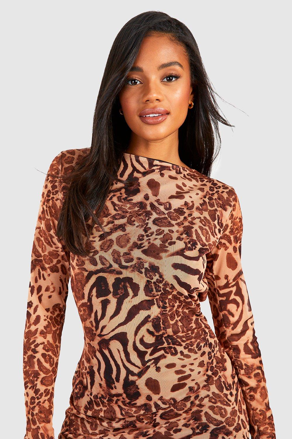 Leopard print long sleeve mini clearance dress