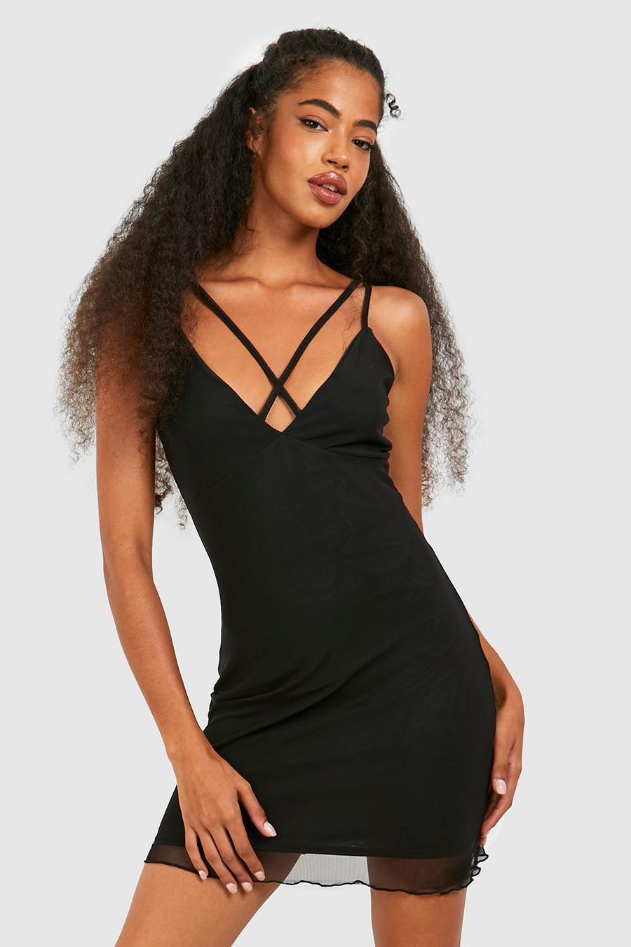 Black Strappy Mesh Mini Dress