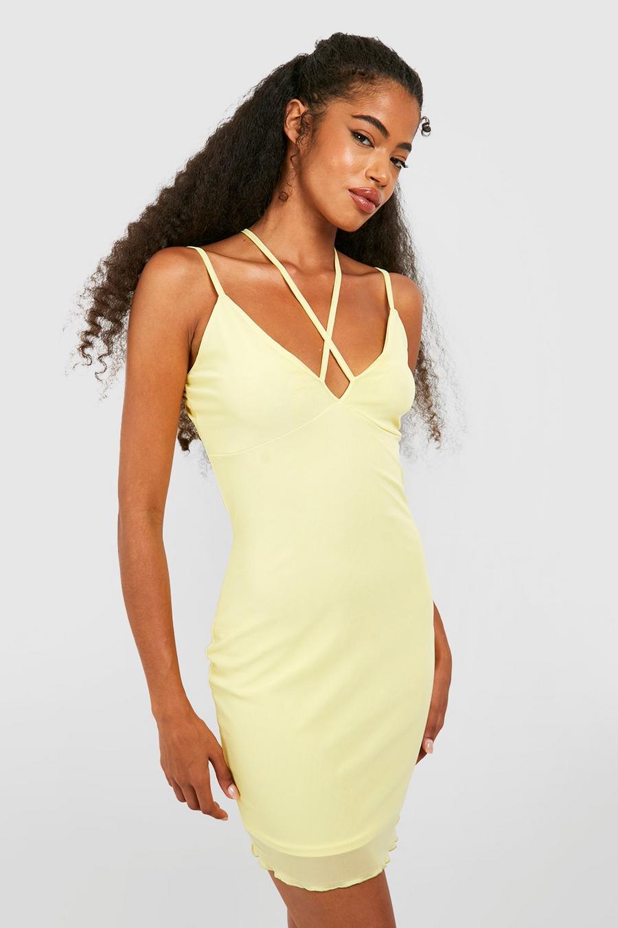 Lemon yellow Strappy Mesh Mini Dress
