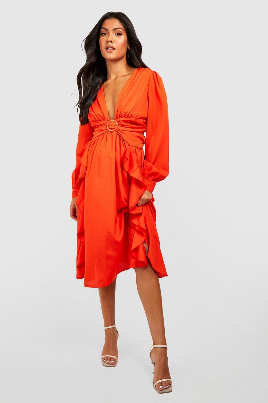Maternité - Robe de grossesse mi-longue découpée, Orange