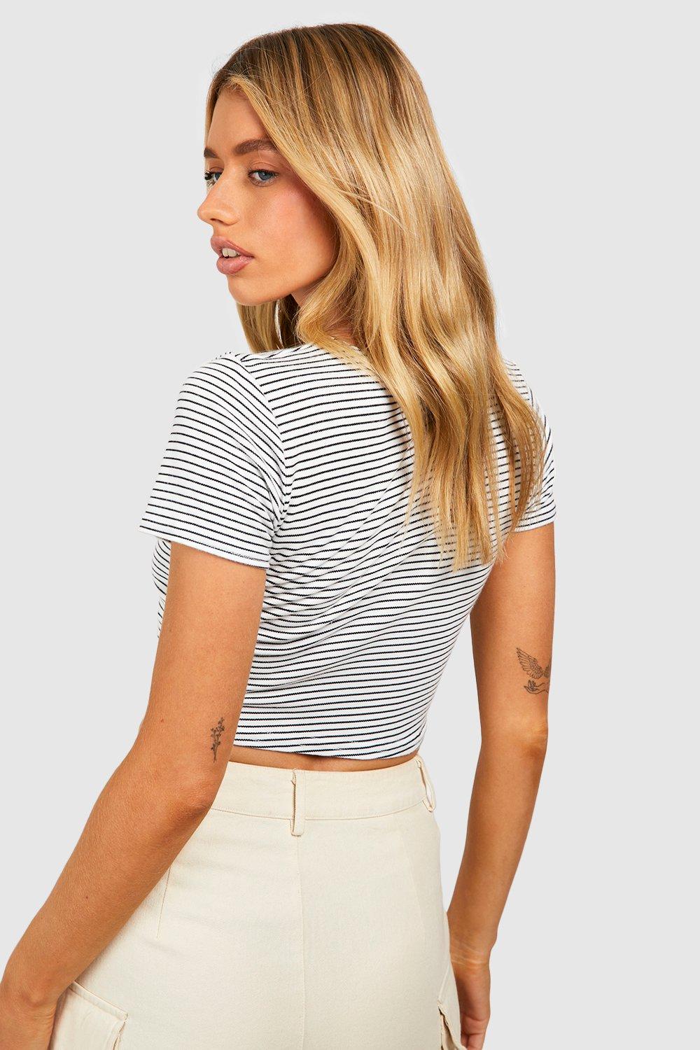 Stripe Short Sleeve Crop Top