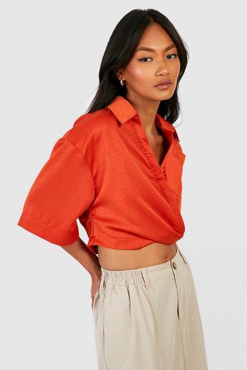 Cropped Satin Shirt rust