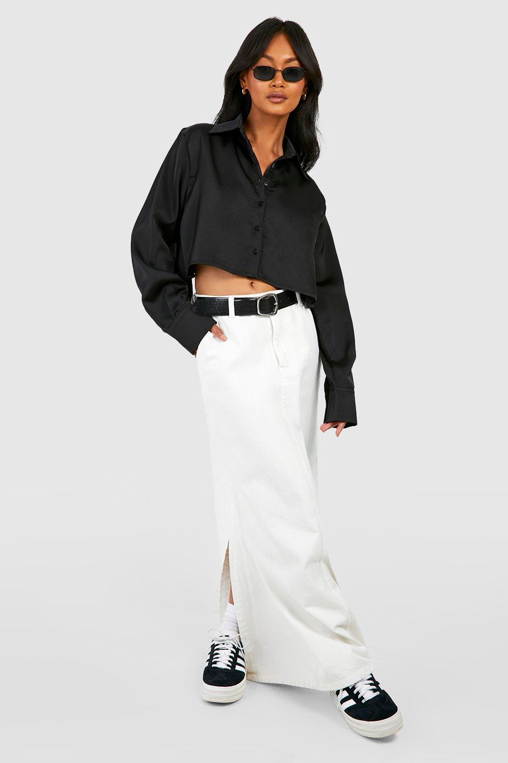 Black Cropped Satin Shirt