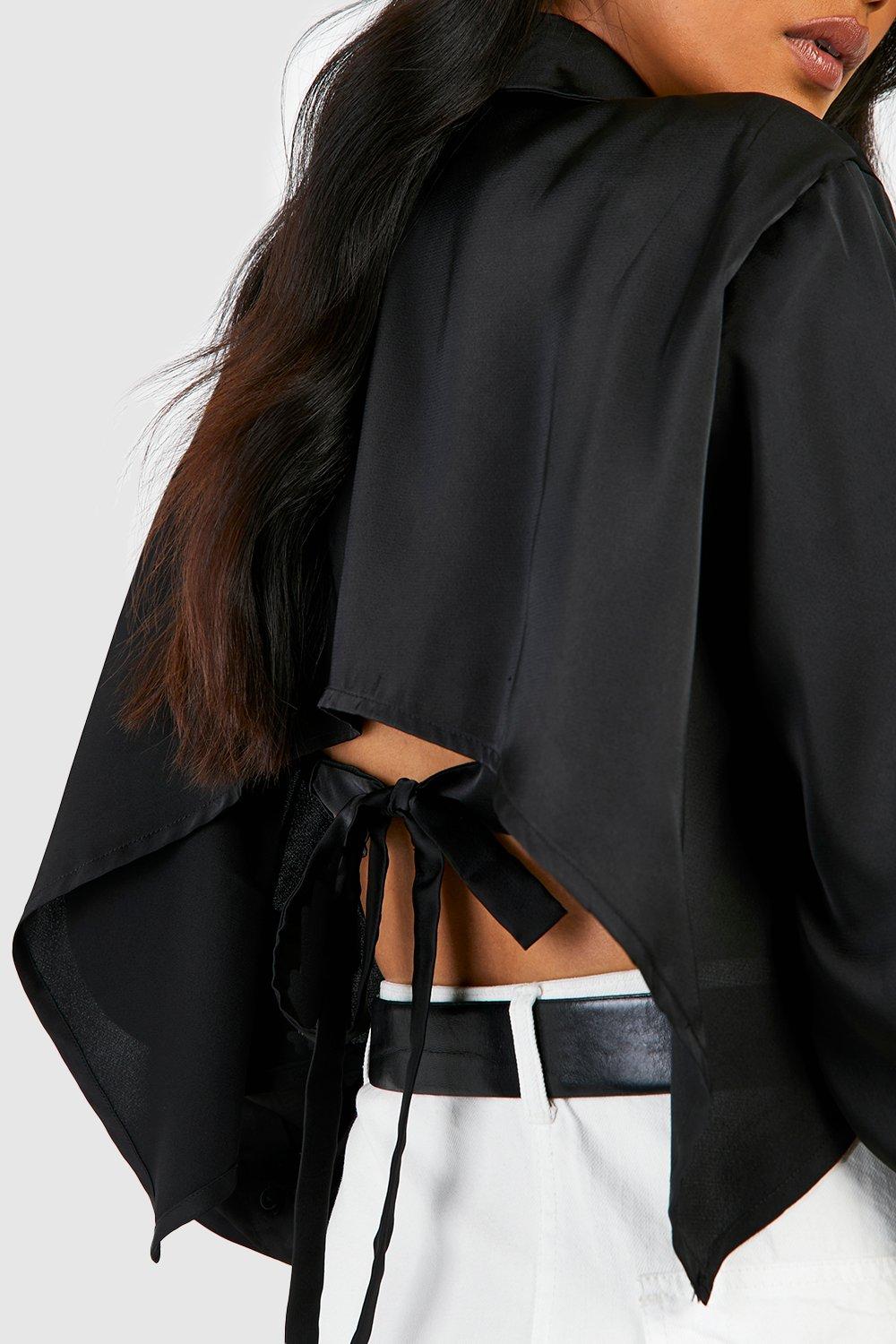 Cropped Satin Tie Back Shirt