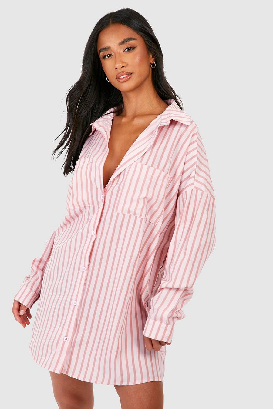 Pink Petite Stripe Shirt Dress image number 1