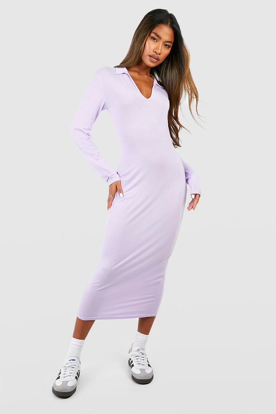 Lilac Collared Long Sleeve Midi Dress image number 1
