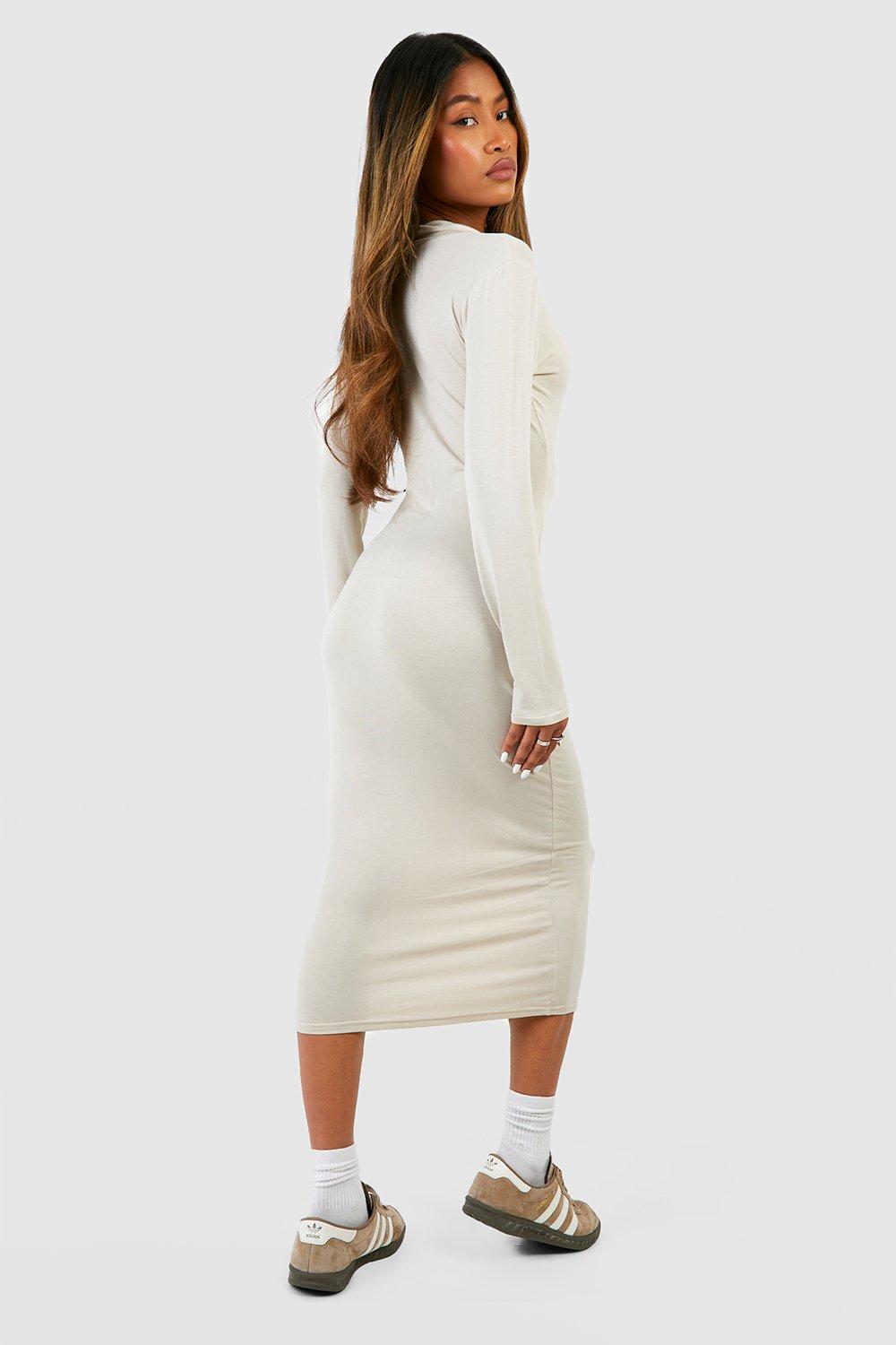 White long sleeve store midi bodycon dress