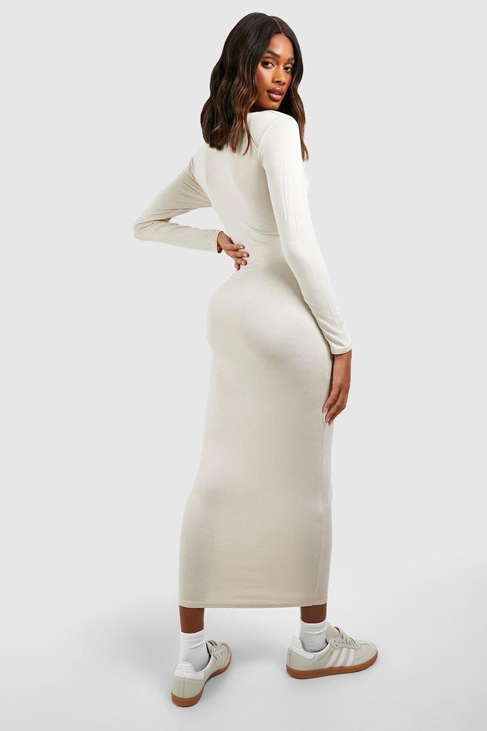 Women's Long-Sleeve Squareneck Midi Dress