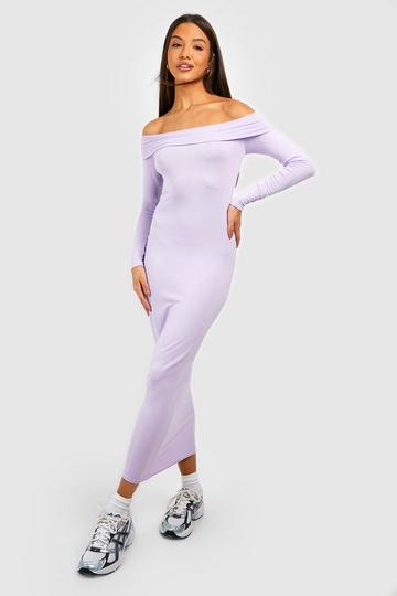 Off The Shoulder Long Sleeve Midi Dress lilac