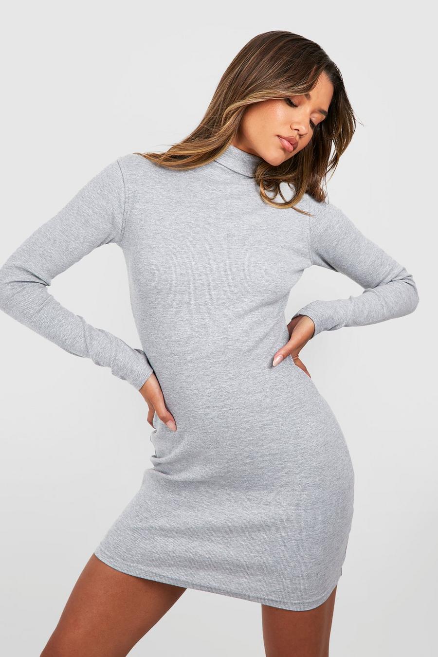Grey marl Roll Neck Long Sleeve Bodycon Dress image number 1