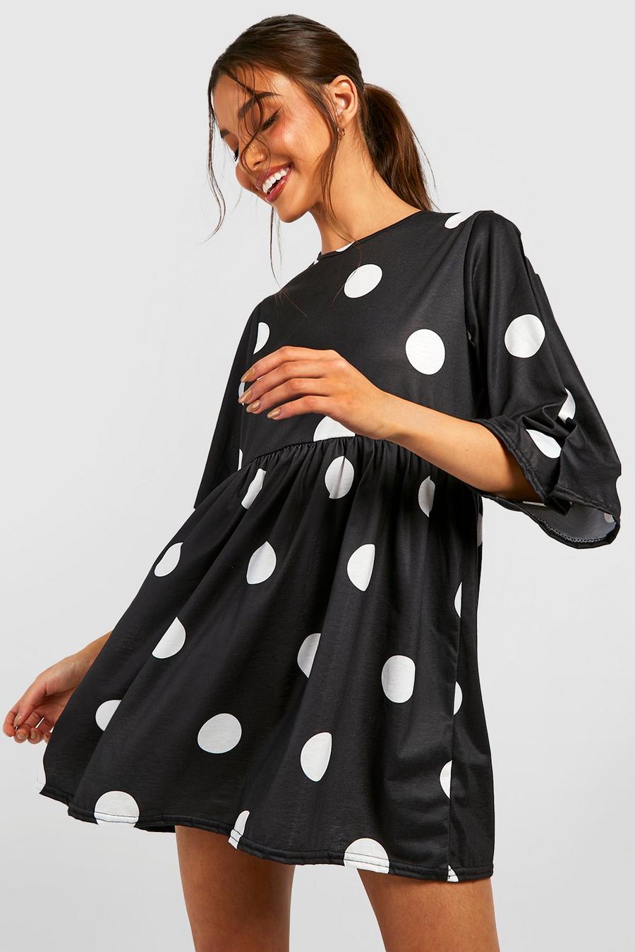 Black Polka Dot Smock Dress image number 1