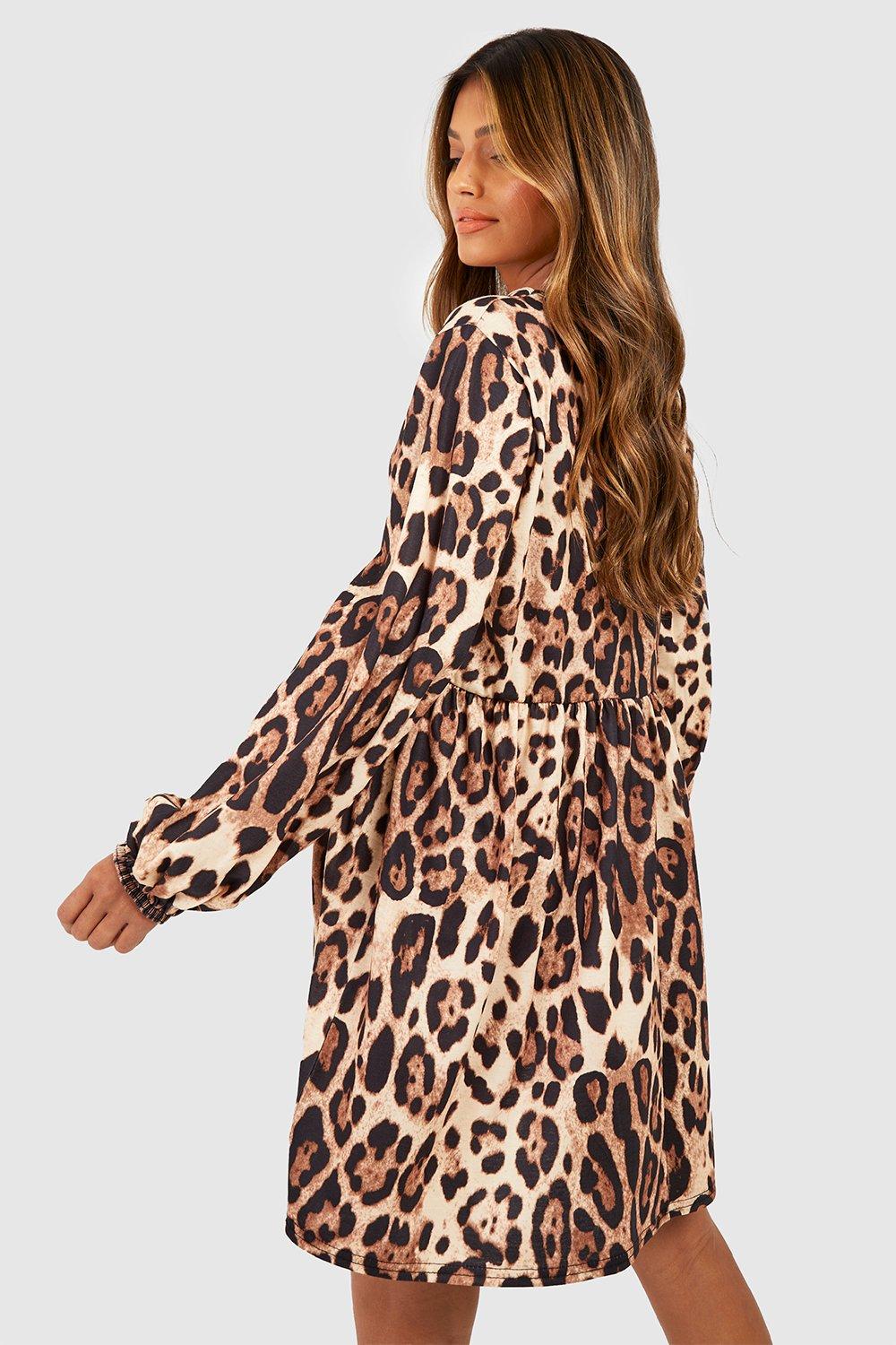 Leopard Print Smock Dress boohoo UK