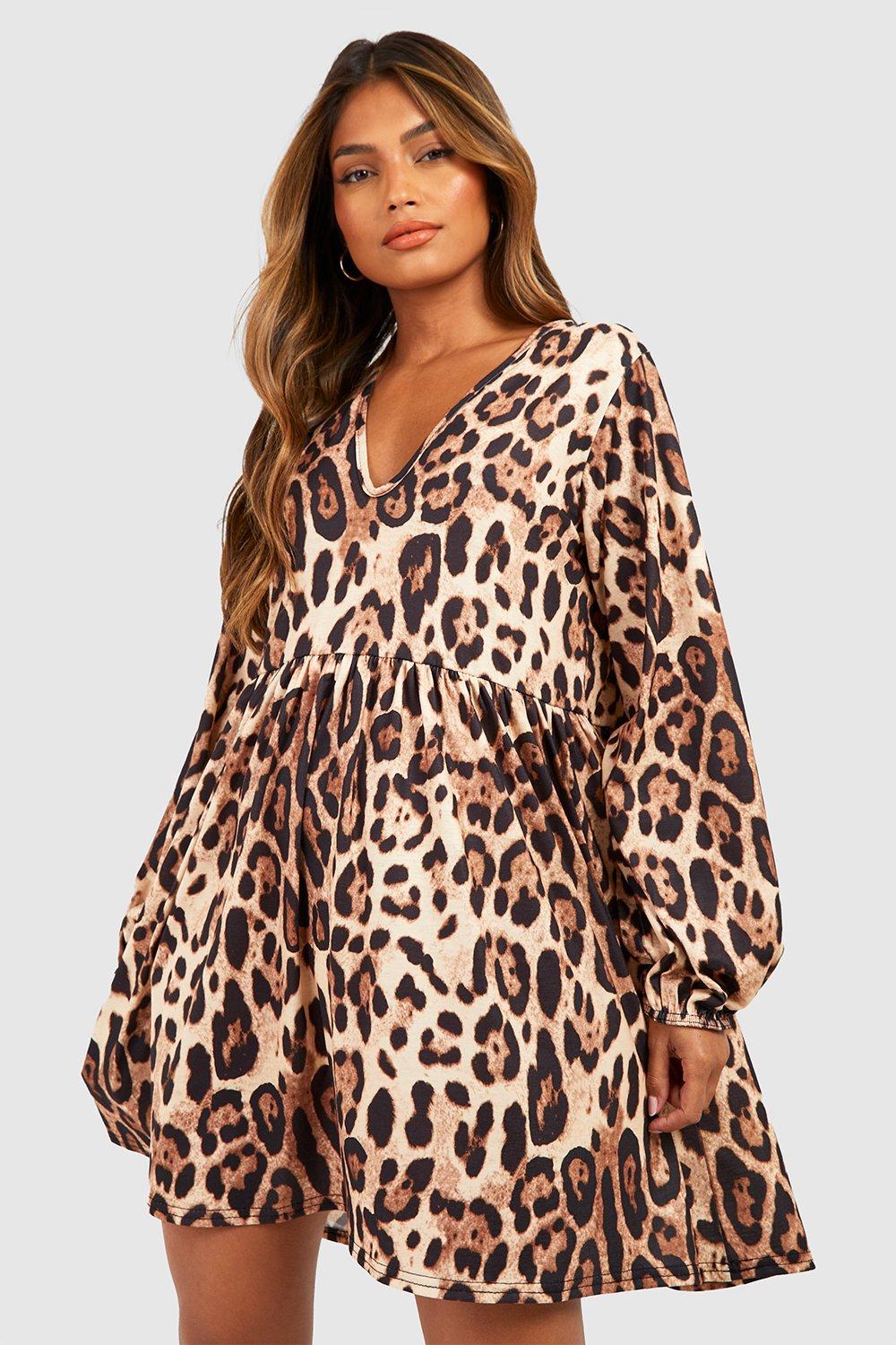 Leopard Print Smock Dress boohoo