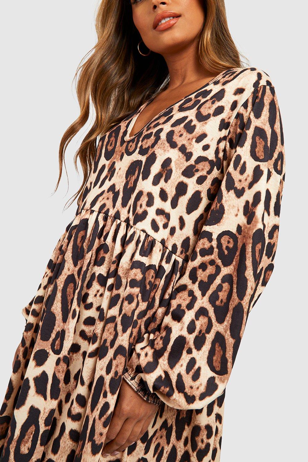 Leopard Print Smock Dress boohoo